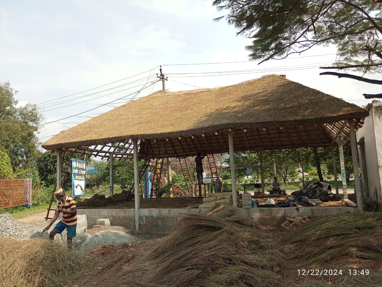 Beautiful thatched roof mud hut cottage in a rural setting