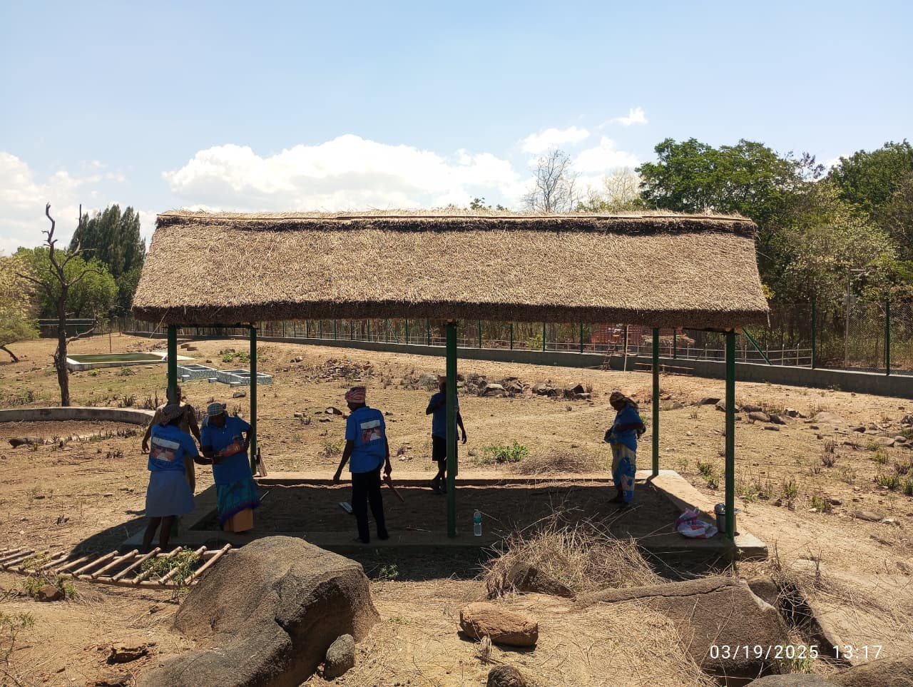 Eco resort cottage with a thatched roof exterior