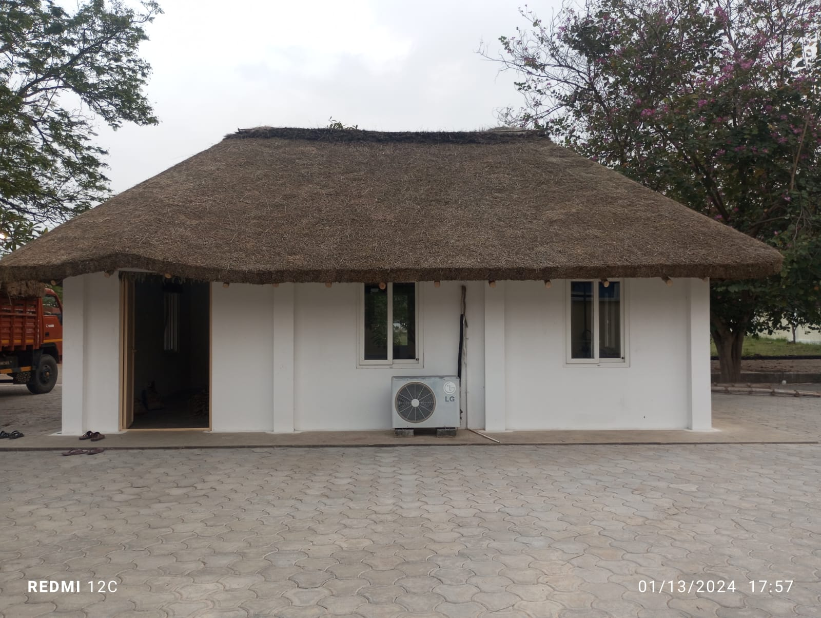 Thatched roof open pavilion gazebo outdoors